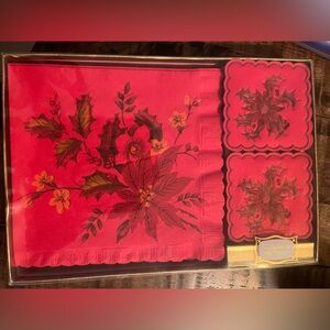 Styled by John Dickinson elegant Christmas napkins and coasters.